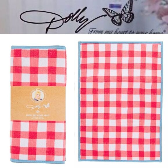 Dolly Parton Checkered Dish Drying Mat- Red/White - Picture 1 of 6